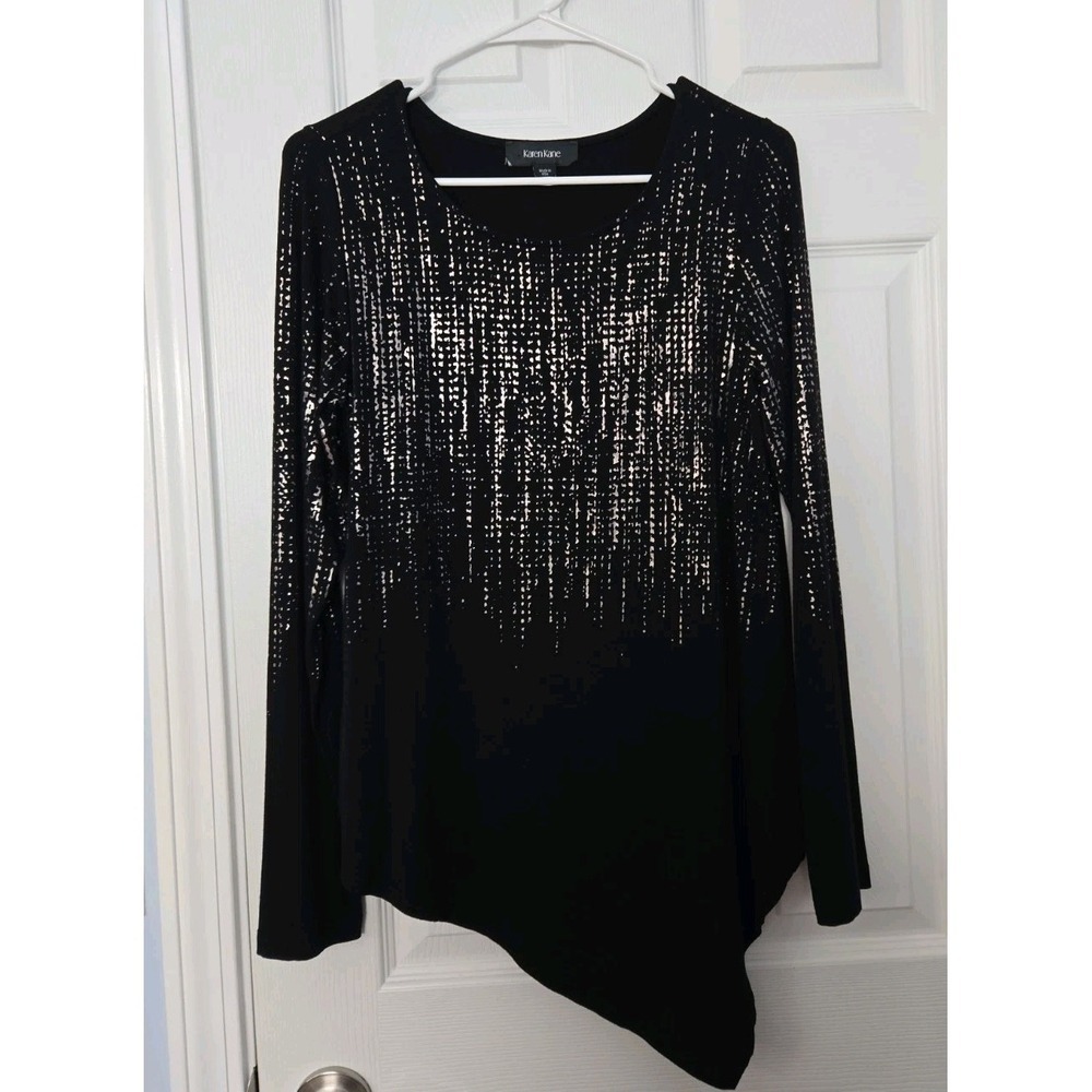Karen Kane Embellished Asymmetric Starburst Fhinestone Sz Small Black Womens Top